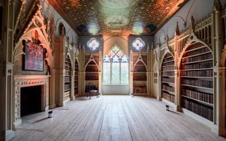 A Gothic revival-style library at Strawberry Hill in Twickenham, England, which dates to the 18th century and was created by architect and owner Horace Walpole.